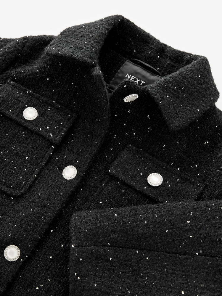 Black Crop Sparkle Coat with Wool (3-16yrs) - Image 8 of 8 Black Crop Sparkle Coat with Wool (3-16yrs) - Image 8 of 8