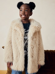Cream Cream Faux Fur Coat (3-16yrs) - Image 1 of 9