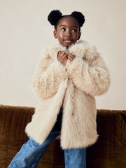 Cream Cream Faux Fur Coat (3-16yrs) - Image 3 of 9