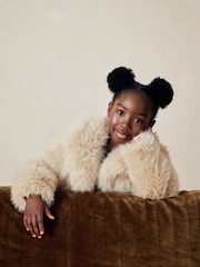 Cream Cream Faux Fur Coat (3-16yrs) - Image 5 of 9