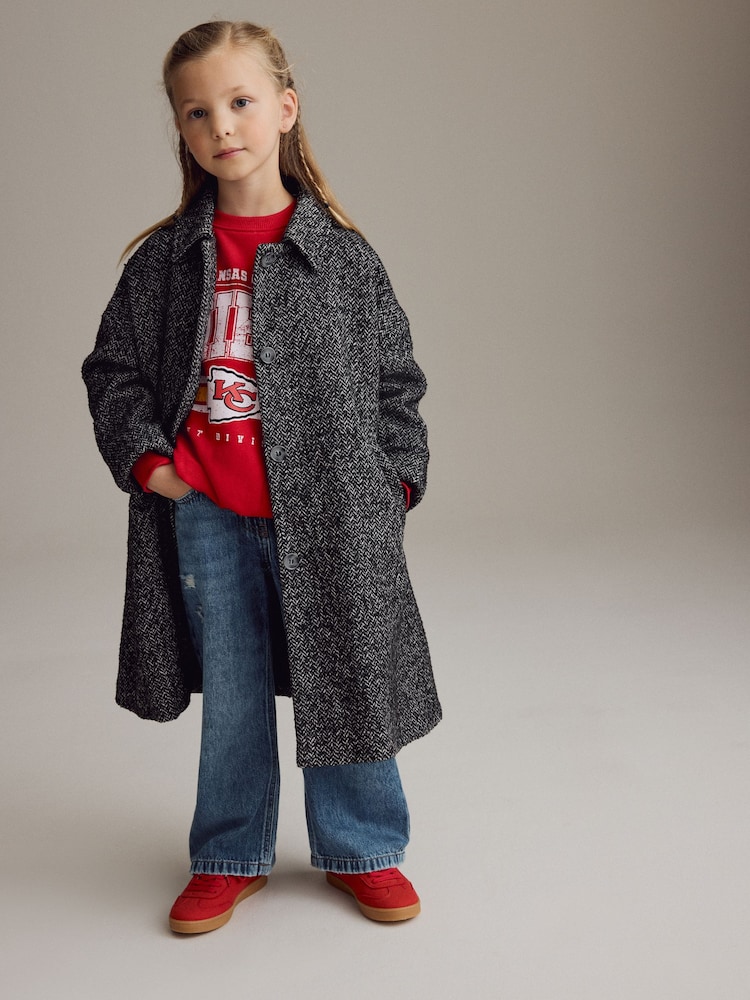 Черный/белый - Mono Casual Coat with Wool (3-16yrs) - Изображение 2 из 6