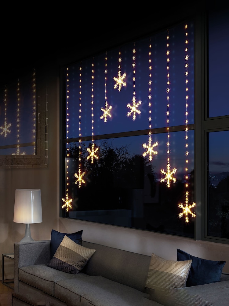 Premier Decorations Ltd White Warm 339 LEDs Snowflake V Shape Curtain Christmas Lights - Image 1 of 2