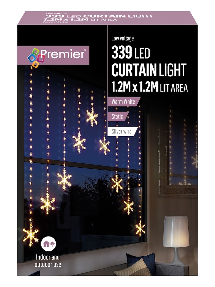 Premier Decorations Ltd White Warm 339 LEDs Snowflake V Shape Curtain Christmas Lights - Image 2 of 2