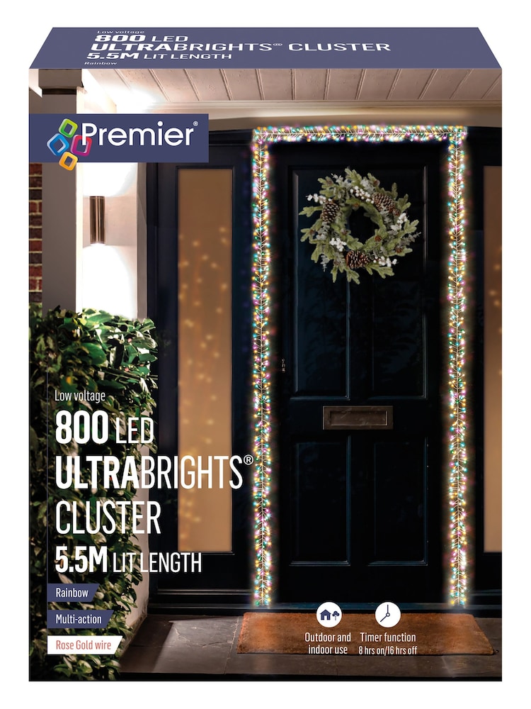 Premier Decorations Ltd Rainbow Pastel 5.5m 800 LEDs UltraBright Cluster Christmas Lights - Image 2 of 4
