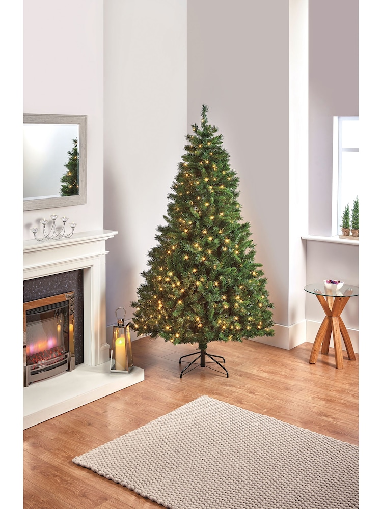Premier Decorations Ltd Green Pre Lit Nordic Fir Hinged Artificial 7ft Christmas Tree - Image 1 of 4