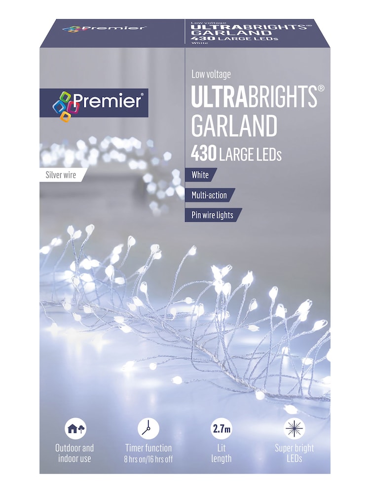 Premier Decorations Ltd White Brite 430 LEDs UltraBright Garland Christmas Lights with Timer - Image 2 of 3