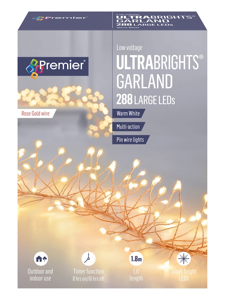 Premier Decorations Ltd White Warm 288 UltraBright LED Christmas Lights 1.8M - Image 2 of 3
