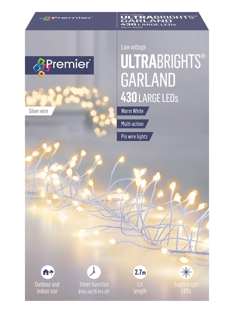 Premier Decorations Ltd White Warm 430 LEDs UltraBright Garland Christmas Lights with Timer - Image 2 of 3