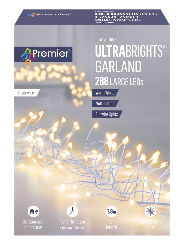 Premier Decorations Ltd White Warm 288 LEDs Wire LIt UltraBright Garland Christmas Lights with Timer - Image 2 of 3
