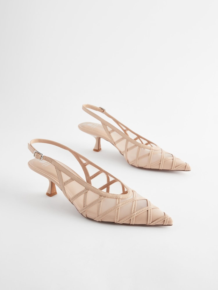 Pink Forever Comfort® Mesh Panel Point Toe Slingback Heels - Image 1 of 5