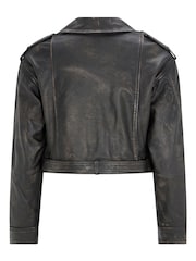 Mint Velvet Brown Distressed Biker Jacket - Image 4 of 4
