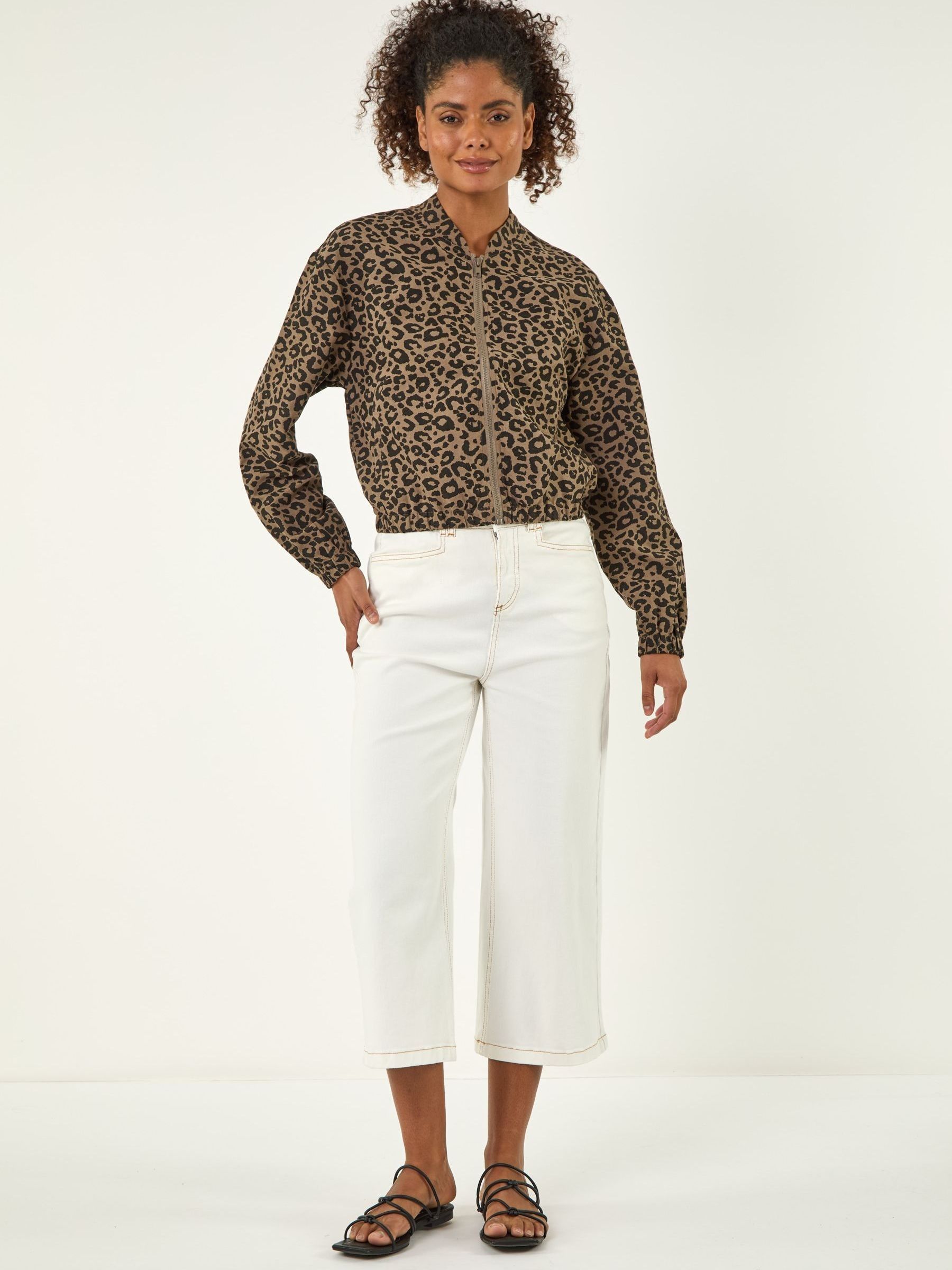 Roman Women's Brown Animal Print Bomber Jacket
