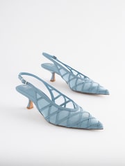 Blue Forever Comfort® Mesh Panel Point Toe Slingback Heels - Image 1 of 9