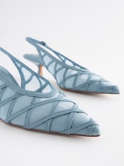 Blue Forever Comfort® Mesh Panel Point Toe Slingback Heels - Image 6 of 9