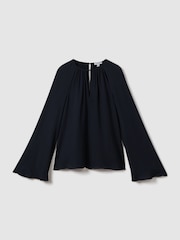 Reiss Navy Gracie Cut-Out Flute Sleeve Blouse - Image 2 of 6