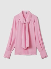 Reiss Pink Ella Tie Neck Zip Front Blouse - Image 2 of 6