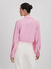 Reiss Pink Ella Tie Neck Zip Front Blouse - Image 5 of 6