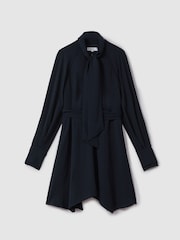 Reiss Navy Ellie Tie Neck Zip Front Mini Dress - Image 2 of 6