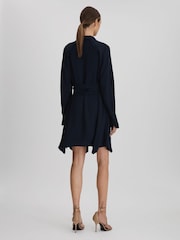 Reiss Navy Ellie Tie Neck Zip Front Mini Dress - Image 5 of 6