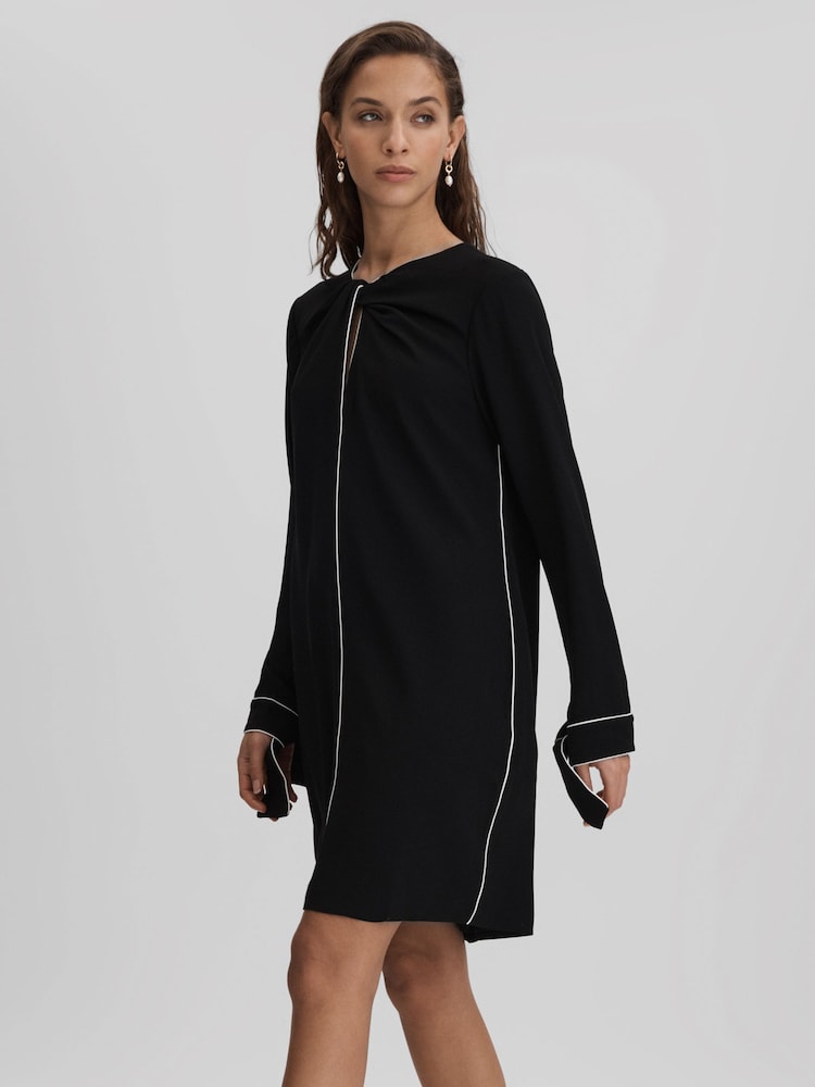 Reiss Black Eloise Shift Mini Dress - Image 1 of 7