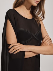 Reiss Black Anya Sheer Draped Sleeve Cover Up - Image 3 of 5