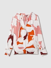 Reiss Cream/Red Tess Printed Tie Neck Blouse - Image 2 of 6