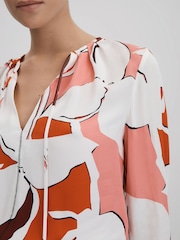 Reiss Cream/Red Tess Printed Tie Neck Blouse - Image 4 of 6