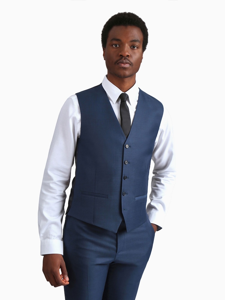 Ted Baker Tailoring Blue Tai Slim Fit Semi Plain Waistcoat - Image 1 of 3
