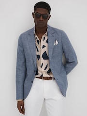 Reiss Indigo Ravenswood Slim Fit Single Breasted Wool Blend Blazer - Image 1 of 7