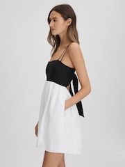 Reiss Black/White Hadley Linen Colourblock Mini Dress - Image 1 of 6