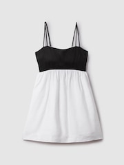 Reiss Black/White Hadley Linen Colourblock Mini Dress - Image 2 of 6