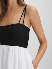 Reiss Black/White Hadley Linen Colourblock Mini Dress - Image 4 of 6