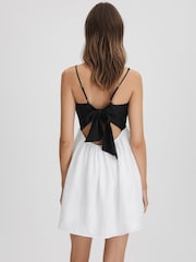 Reiss Black/White Hadley Linen Colourblock Mini Dress - Image 5 of 6