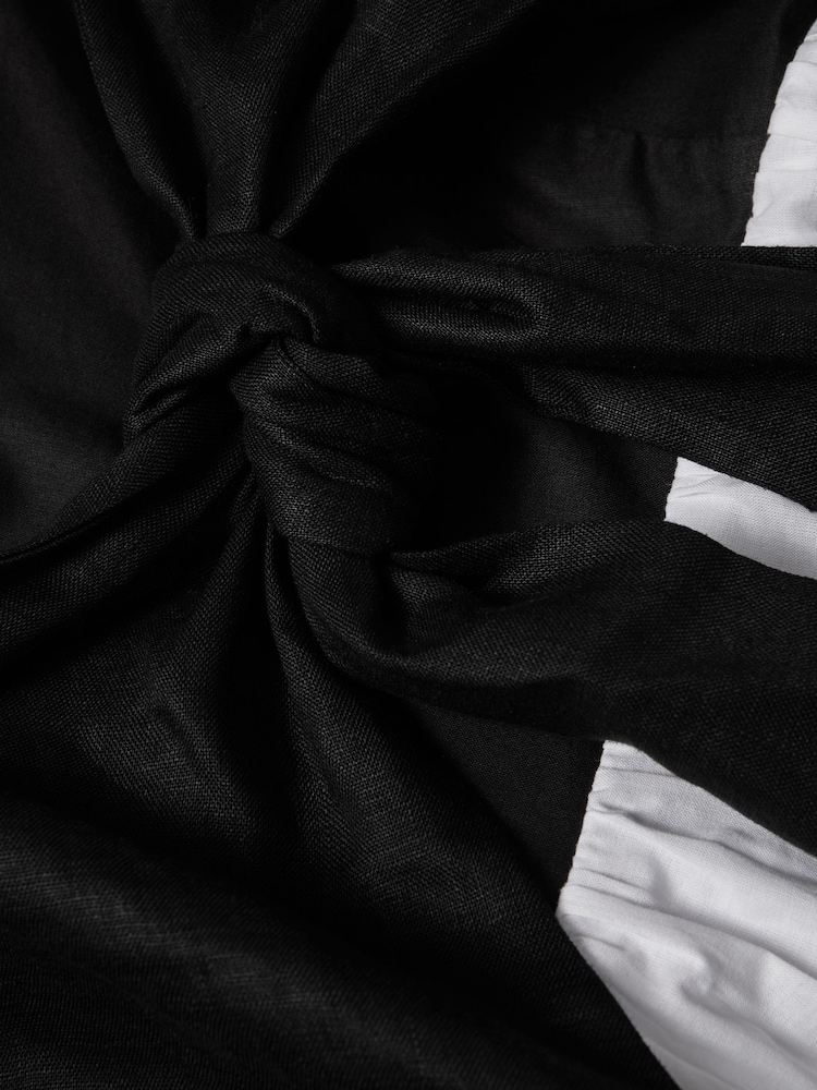 Reiss Black/White Hadley Linen Colourblock Mini Dress - Image 6 of 6
