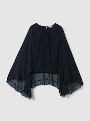 Reiss Navy Francesca Pleated Cape Style Top - Image 2 of 6