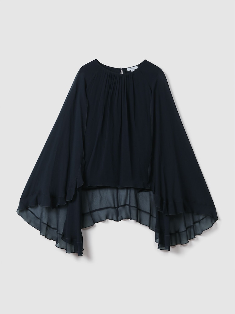 Reiss Navy Francesca Pleated Cape Style Top - Image 2 of 6