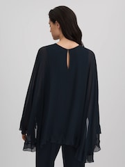 Reiss Navy Francesca Pleated Cape Style Top - Image 5 of 6
