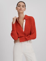 Reiss Red Rose Contrast Trim Button-Through Shirt - Image 1 of 7