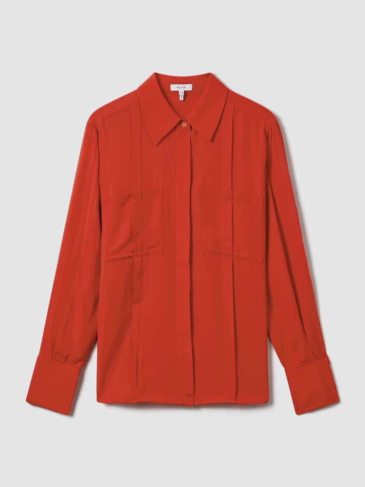 Reiss Red Rose Contrast Trim Button-Through Shirt - Image 2 of 7