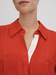 Reiss Red Rose Contrast Trim Button-Through Shirt - Image 4 of 7
