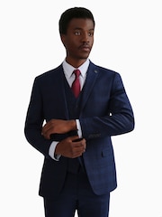 Ted Baker Tailoring Slim Fit Blue Munro Wine Check Jacket - Image 1 of 6