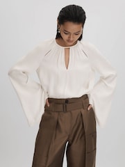 Reiss Ivory Gracie Cut-Out Flute Sleeve Blouse - Image 1 of 6