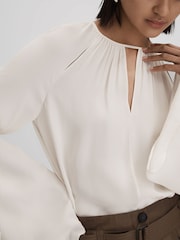 Reiss Ivory Gracie Cut-Out Flute Sleeve Blouse - Image 4 of 6