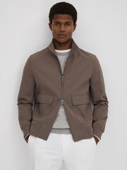 Reiss Brown Rufus Funnel Neck Zip-Through Jacket - Image 1 of 6