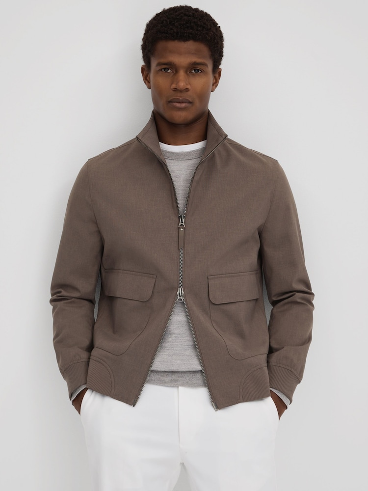 Reiss Brown Rufus Funnel Neck Zip-Through Jacket - Image 1 of 6