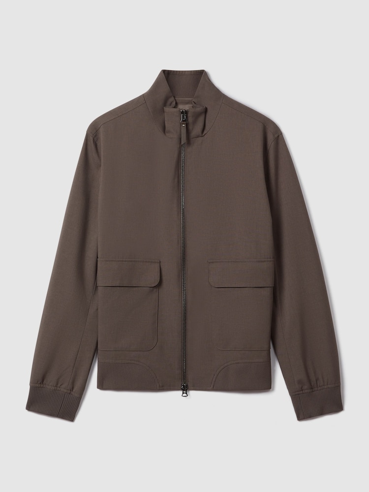 Reiss Brown Rufus Funnel Neck Zip-Through Jacket - Image 2 of 6