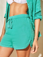 Lipsy Green Ric Rac Summer Broderie Beach Shortss - Image 1 of 4