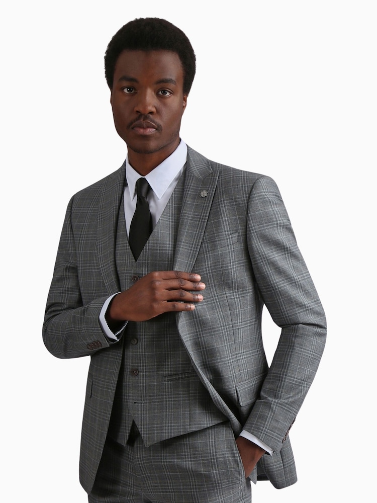 Ted Baker Tailoring Grey Miken Slim Fit Check Jacket - Image 1 of 5