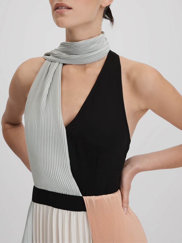 Buy Reiss Pink/Cream Zadie Pleated Asymmetric Midi Dress from Next