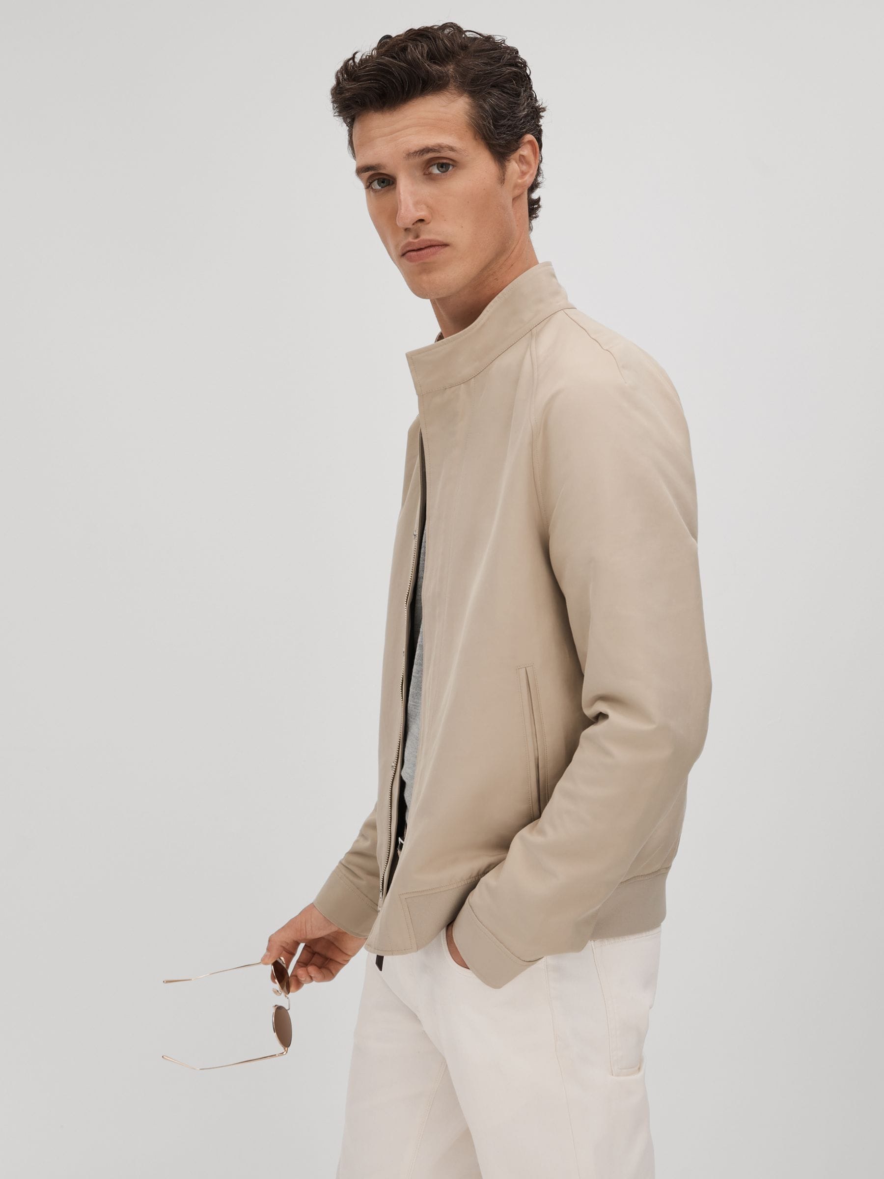 Buy Reiss Stone Peggy Cotton Blend Zip-Through Jacket from